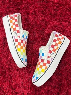 Vans Slip On Authentic Low Top Women’s 5 Rainbow Checkerboard 500714 Mens 3.5